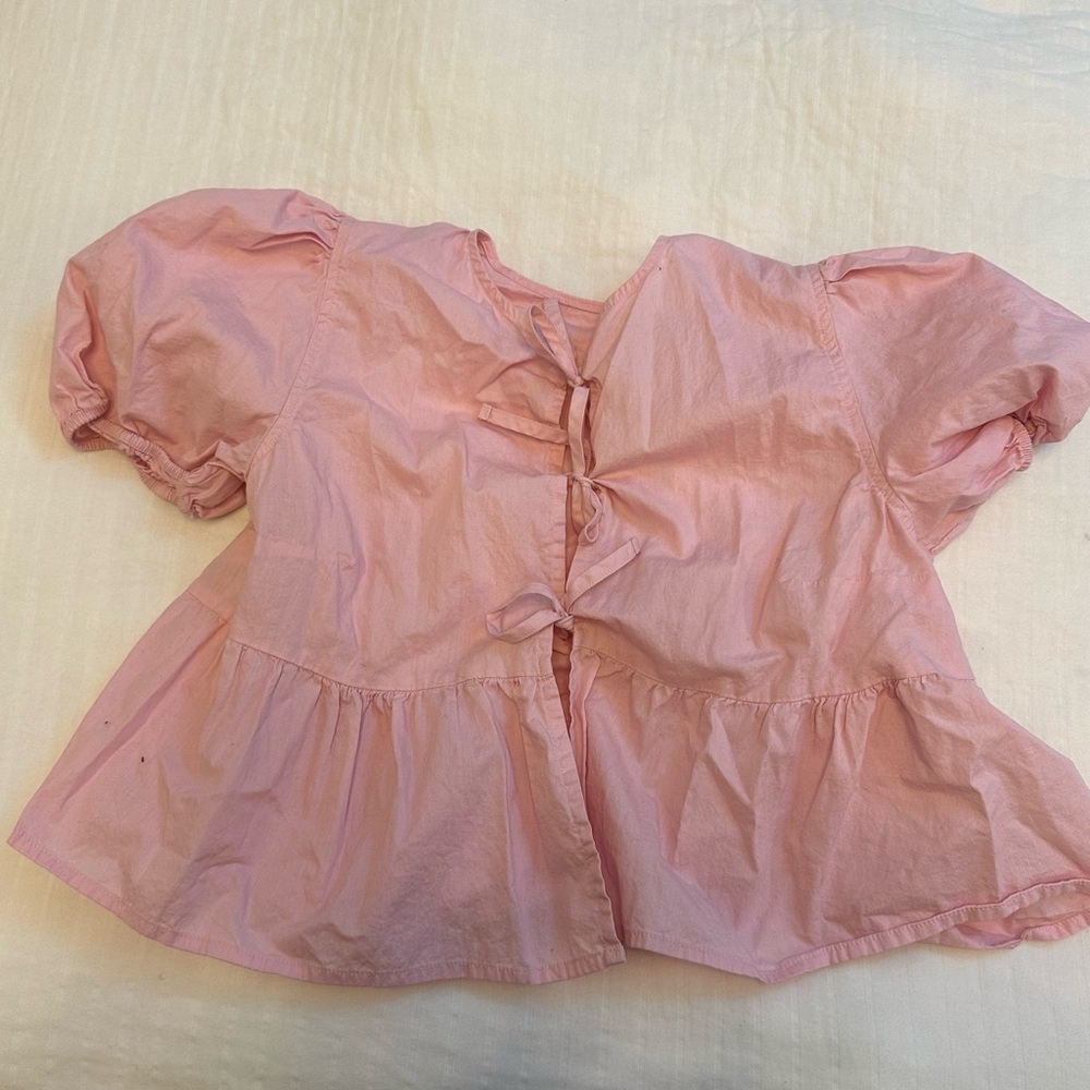 H&M Puff Sleeved Front Tie Bow Top